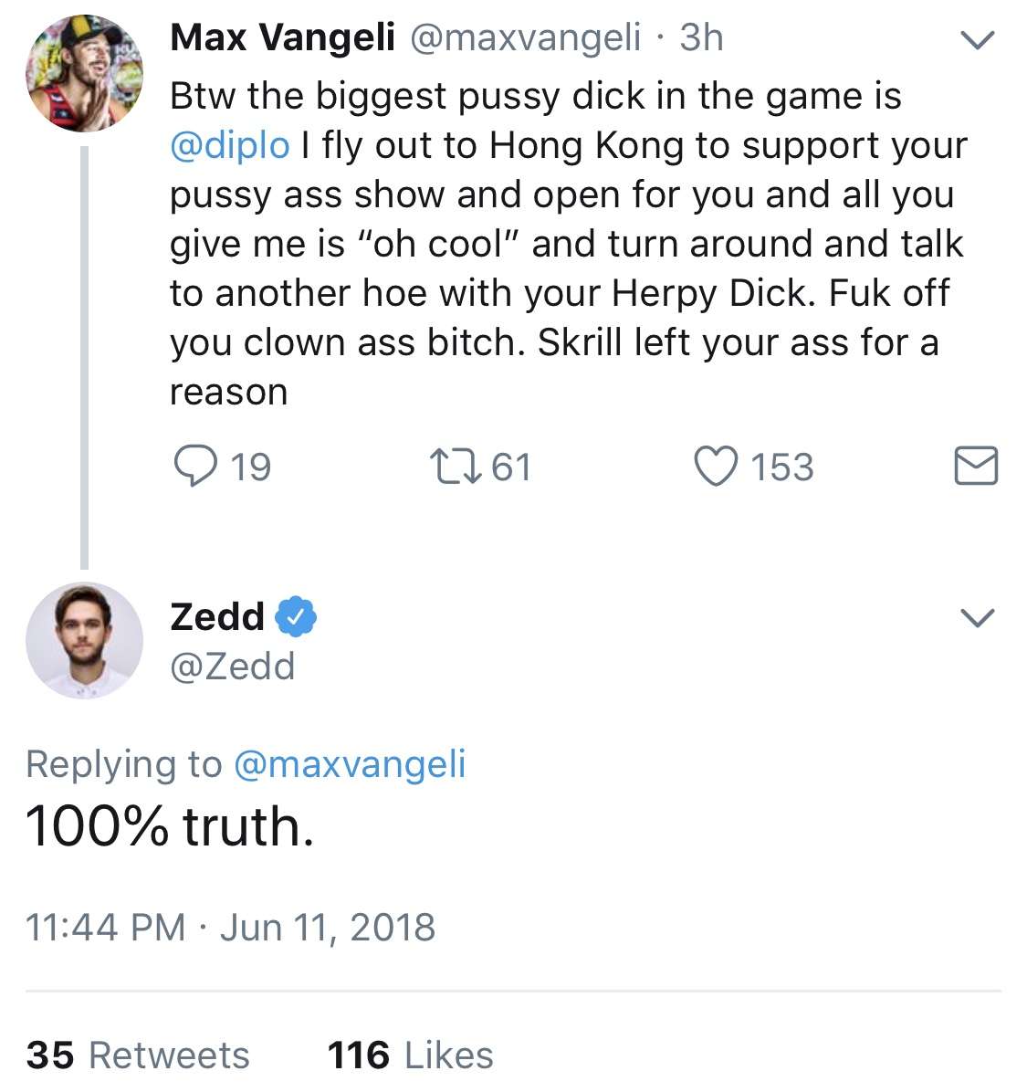 BREAKING: Zedd Ignites EDM Twitter with Beef Against &quot;Pussy D*ck&quot; Diplo