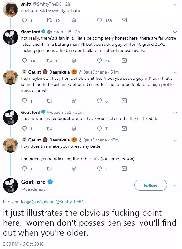 Deadmau5 Accused Of Making Transphobic &amp; Homophobic Remarks on Twitter Screenshot]