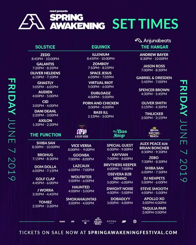 Spring Awakening Releases Stage Lineups & Set Times For 2019 Your EDM