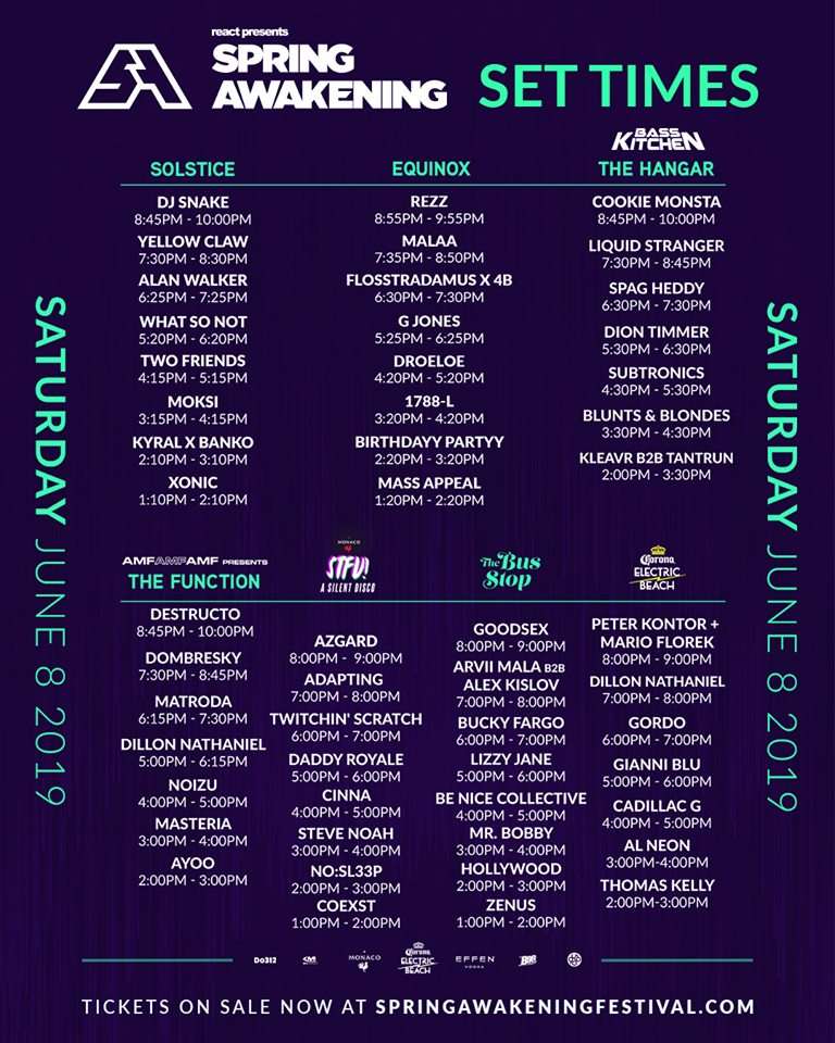 Spring Awakening Releases Stage Lineups & Set Times For 2019